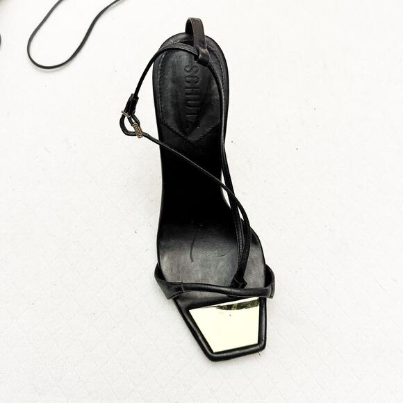 Schutz Lace Up Leather Strappy Stiletto Black Square Toe Sandal Size 10 - Picture 3 of 5